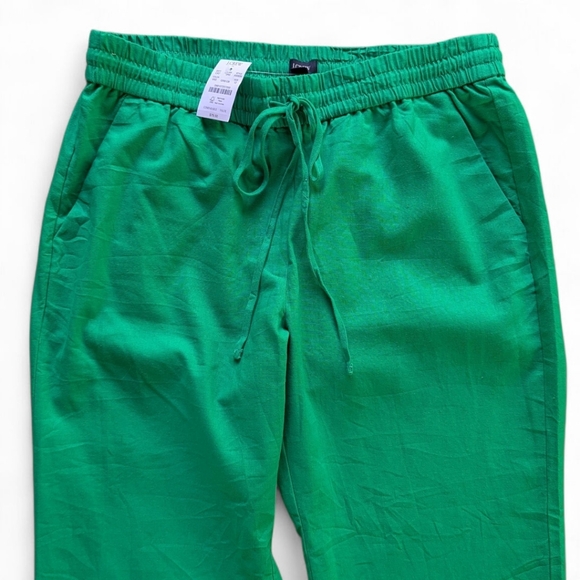 J. Crew Linen Cotton Blend Drawstring Cropped Pants Bright Kelly Green Sz 12 NWT - Picture 9 of 14